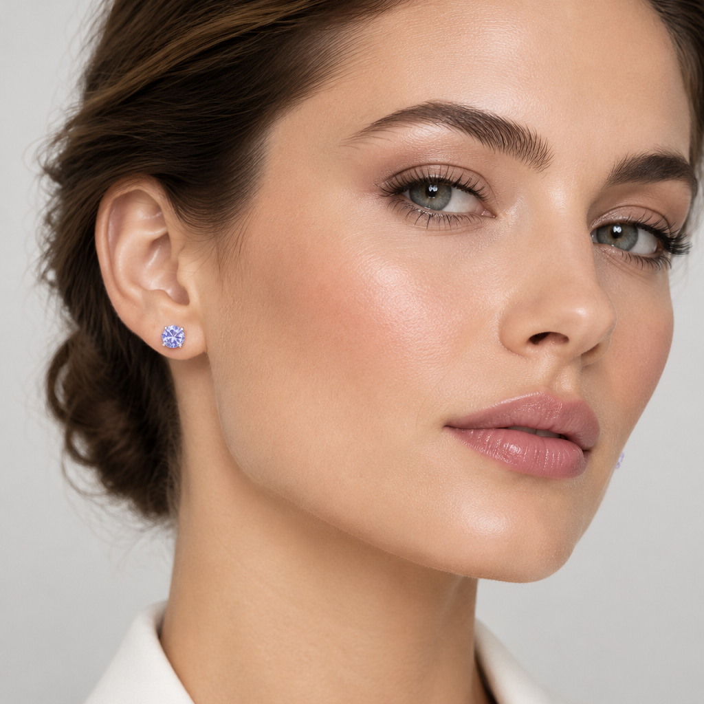 Lavender Solitaire Stud Earrings