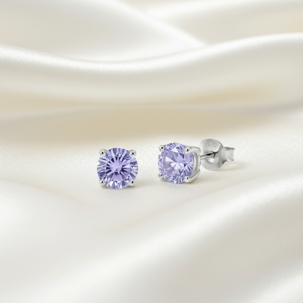 Lavender Solitaire Stud Earrings