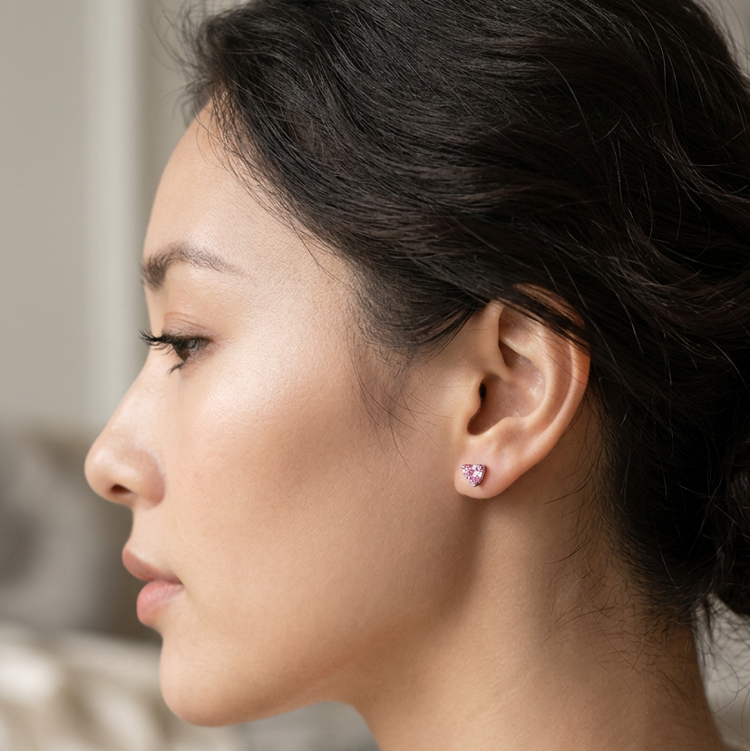 Pink Heart Stud Earrings