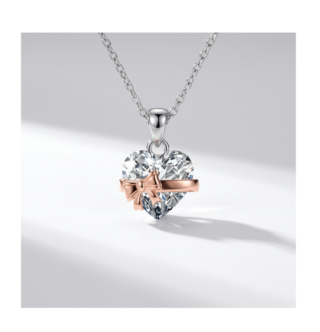 Aurora Ribbon Heart Necklace - BELLIVETTE