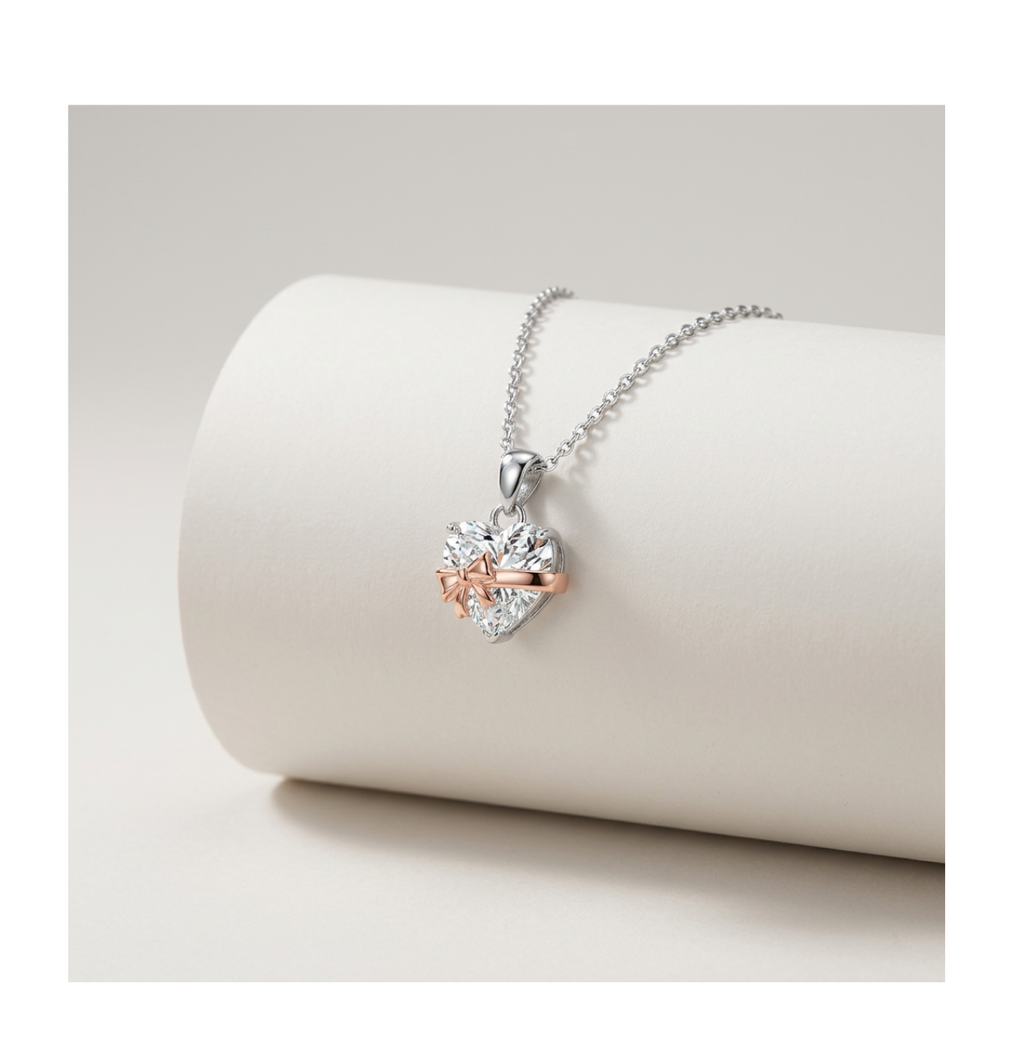 Aurora Ribbon Heart Necklace - BELLIVETTE