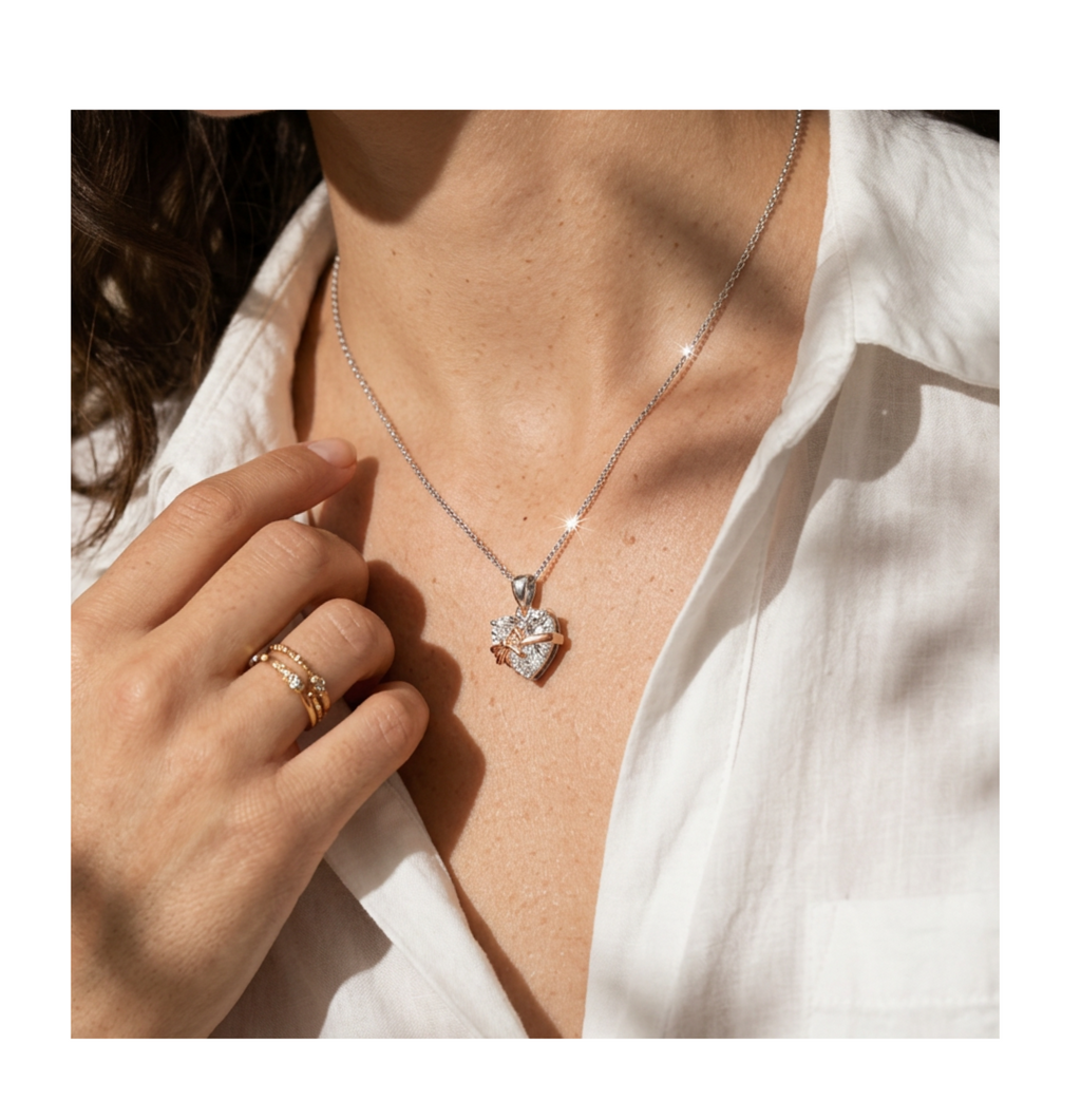 Aurora Ribbon Heart Necklace - BELLIVETTE