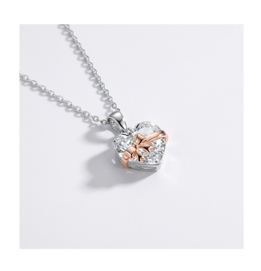 Aurora Ribbon Heart Necklace - BELLIVETTE