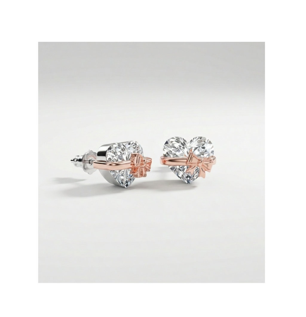 Aurora Ribbon Heart Stud Earrings - BELLIVETTE