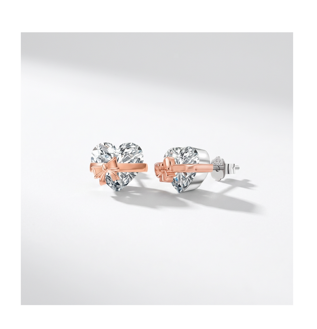 Aurora Ribbon Heart Stud Earrings - BELLIVETTE