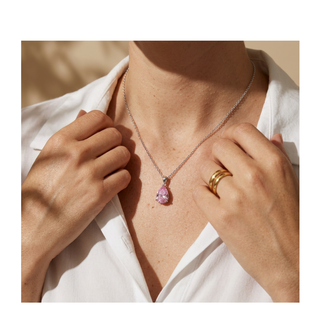 Aurora Rosé Drop Necklace - BELLIVETTE