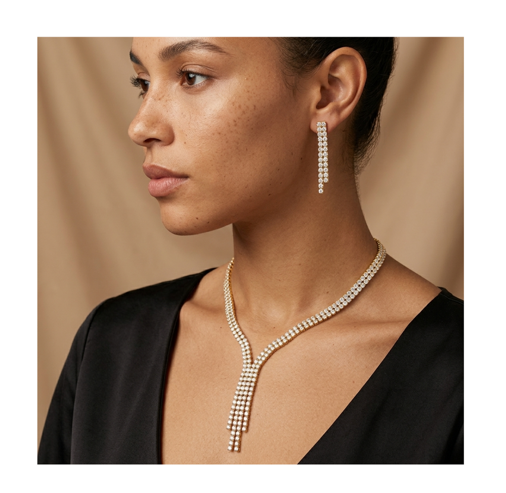 Crystal Tassel Statement Jewellery Set - BELLIVETTE