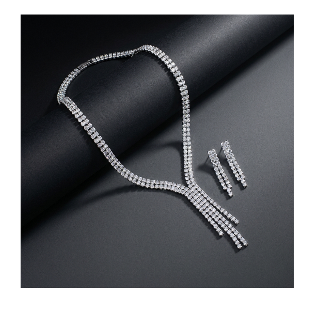 Crystal Tassel Statement Jewellery Set - BELLIVETTE