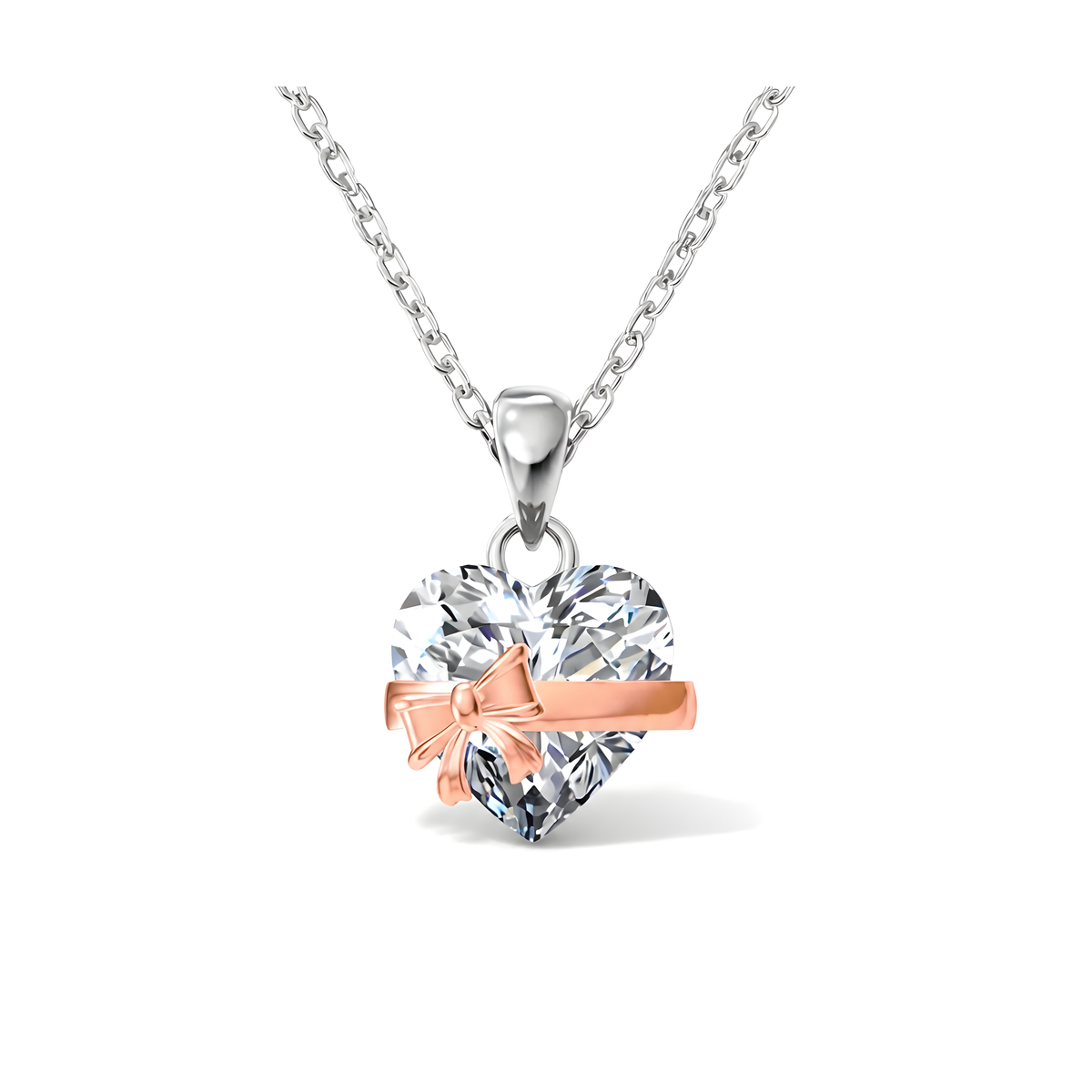 Rose Gold Ribbon Heart Necklace